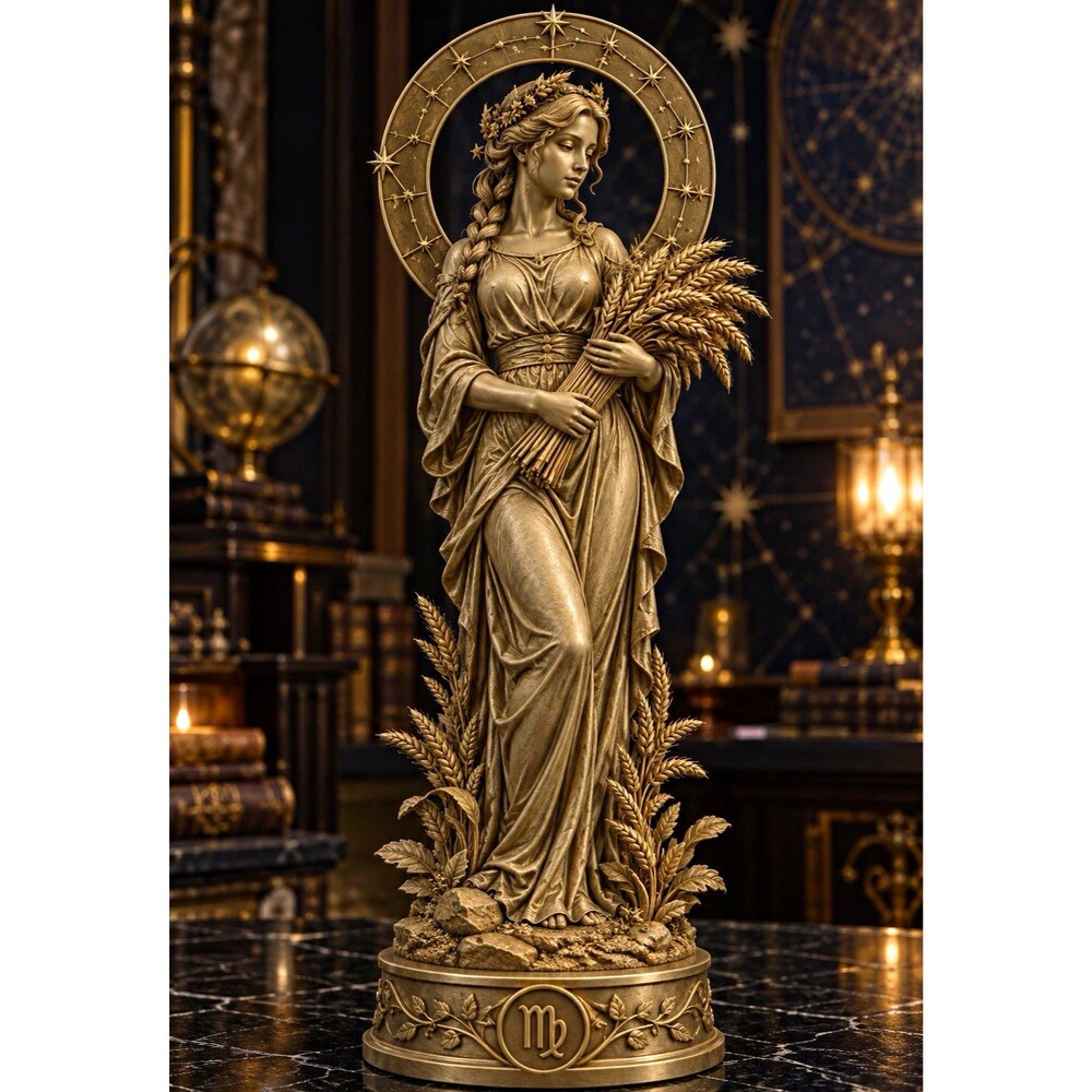 Gold Virgo Zodiac Lady Figurine – 3D printed Resin Figurine 7 in